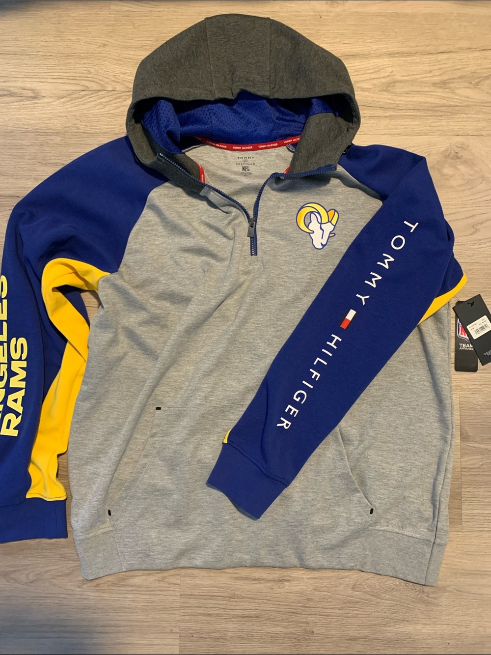 Tommy Hilfiger Los Angeles Rams Quarter-Zip Hoodie Mens 2XL